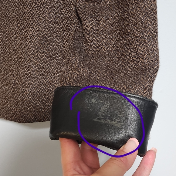 PERUVIAN CONNECTION Coat Womens Size 8 Brown Alpaca Wool Tweed Leather Old Money - Picture 7 of 16